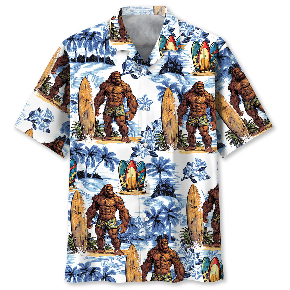 Surfing Bigfoot Surboard Hawaiian Shirt