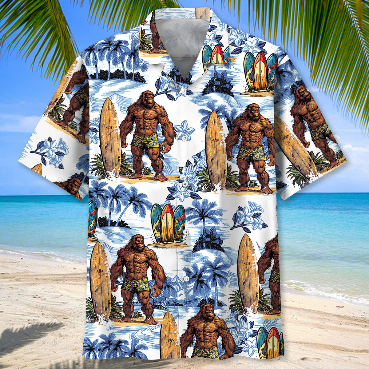Surfing Bigfoot Surboard Hawaiian Shirt