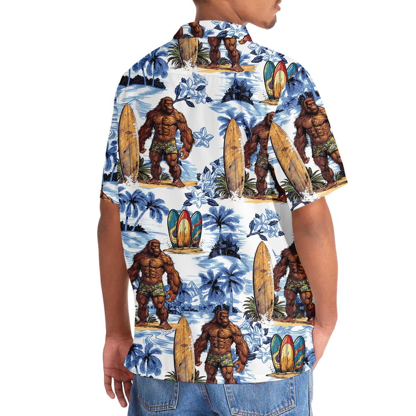 Surfing Bigfoot Surboard Hawaiian Shirt