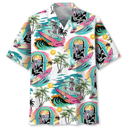 Skull Surfing Beach Hawaiian Shirt