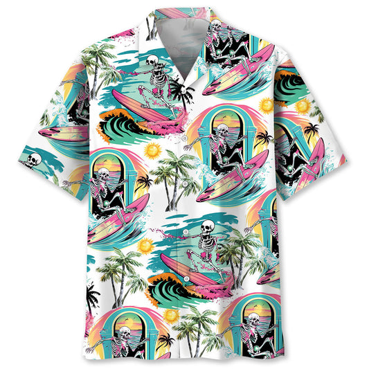 Skull Surfing Beach Hawaiian Shirt