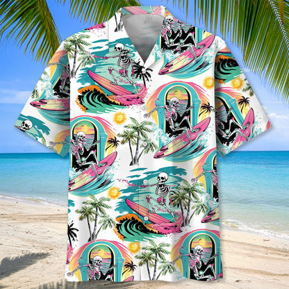 Skull Surfing Beach Hawaiian Shirt