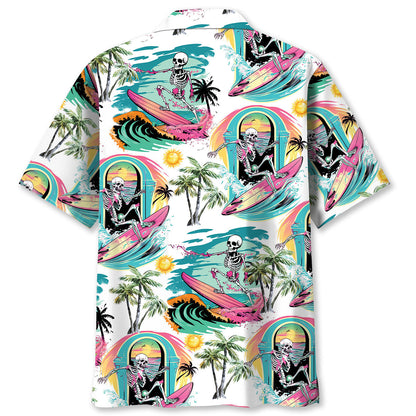 Skull Surfing Beach Hawaiian Shirt