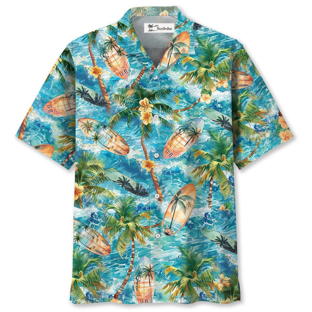 Tropical Surfing Surfboard Hawaiian Shirt