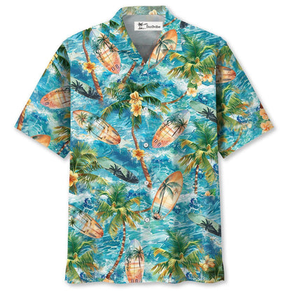 Tropical Surfing Surfboard Hawaiian Shirt