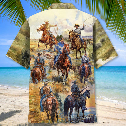Cowboy Vintage Art Pocket Hawaiian Shirt