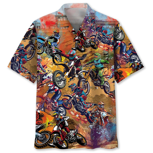 Dirt Bike Vintage Art Pocket Hawaiian Shirt