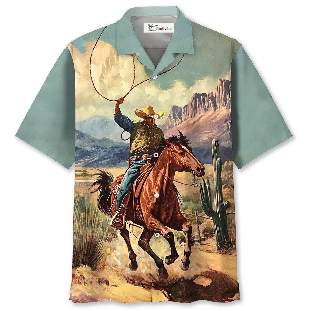 Vintage Cowboy Bucking Hawaiian Shirt