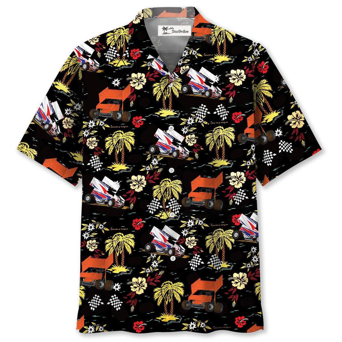 Black Dirt Track Racing Sprint Car Hawaiian Shirt