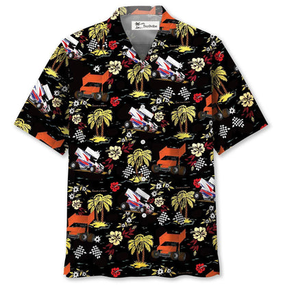 Black Dirt Track Racing Sprint Car Hawaiian Shirt