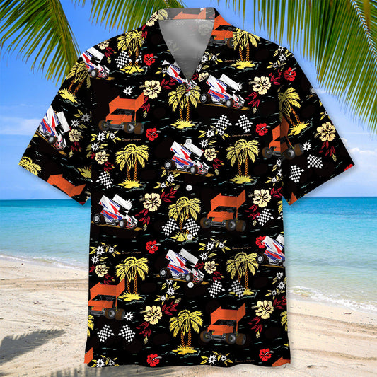 Black Dirt Track Racing Sprint Car Hawaiian Shirt
