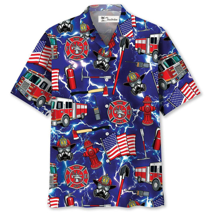 Funny Firefighter Blue Hawaiian Shirt