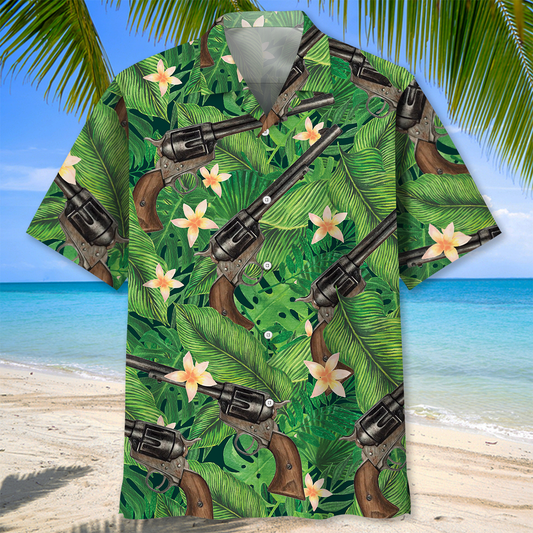 Green Tropical Vintage Guns Hawaiian Shirt