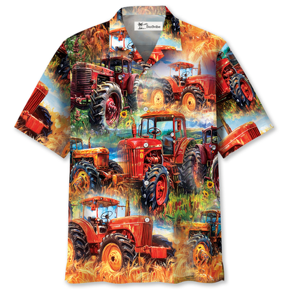 Vintage Tractor Art Hawaiian Shirt