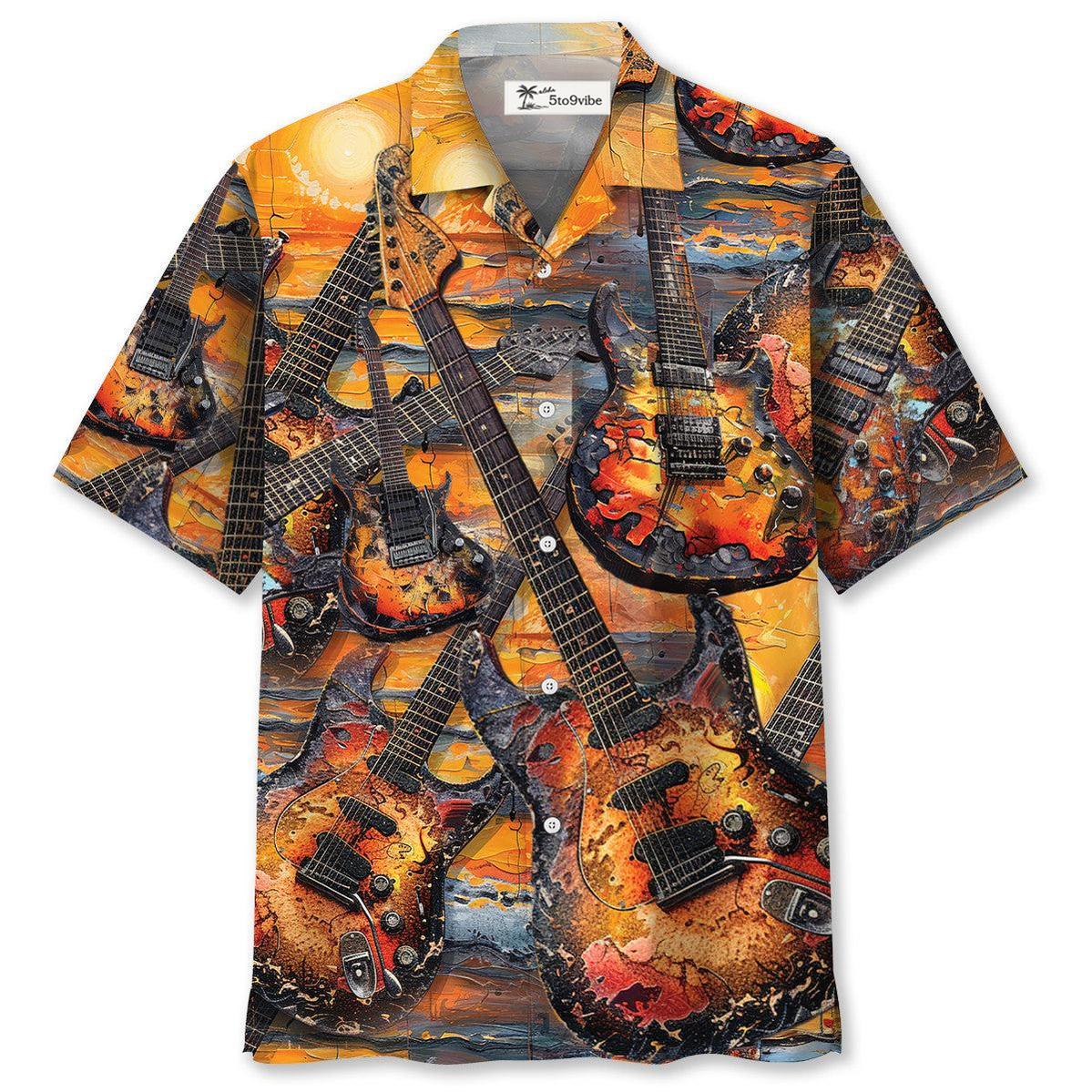 Electric Guitar Art Sunset Hawaiian Shirt