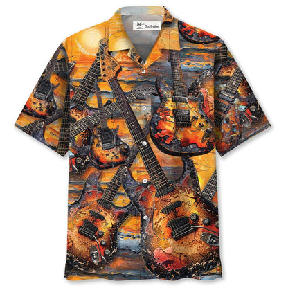 Electric Guitar Art Sunset Hawaiian Shirt