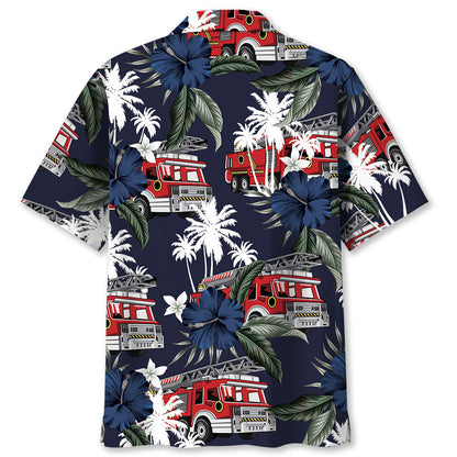 Fire Truck Dark Blue Hawaiian Shirt