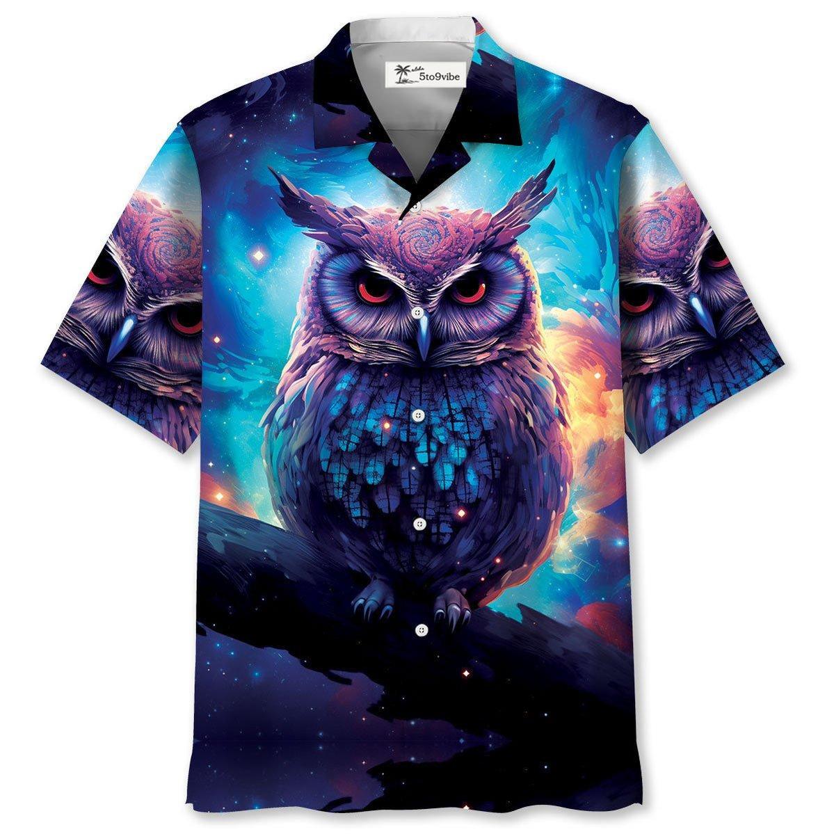 Night Sci-fi Owl Art Hawaiian Shirt