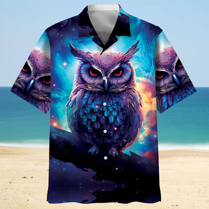 Night Sci-fi Owl Art Hawaiian Shirt