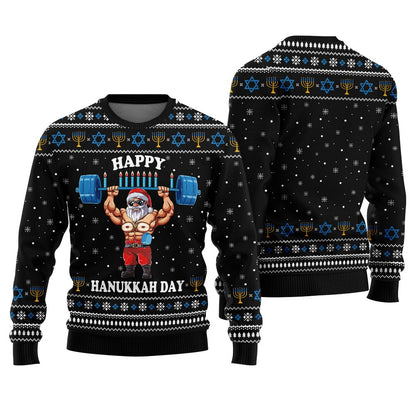 Unique Santa Swole Man Men Hanukkah Sweater