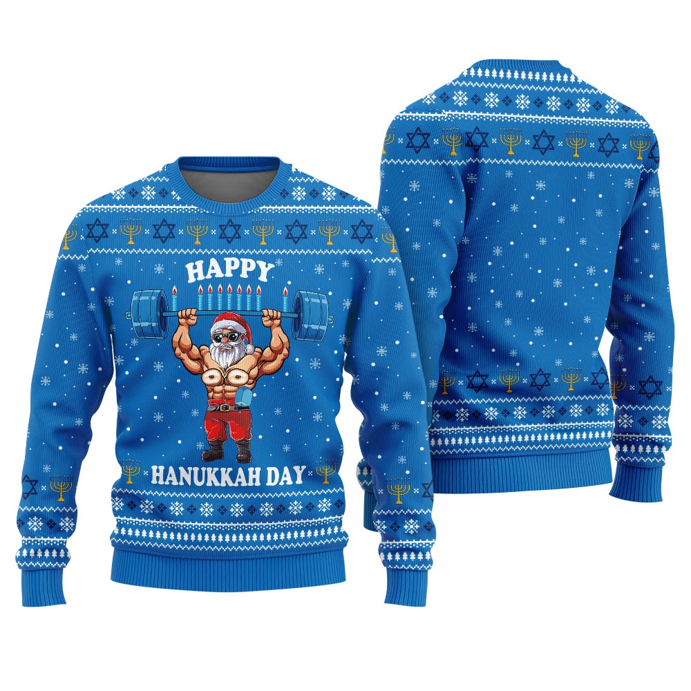 Unique Santa Swole Man Men Hanukkah Sweater