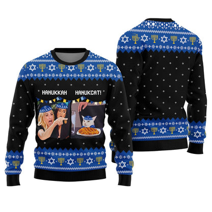 Funny Yelling Women And The Cat Meme Hanukkah Sweater