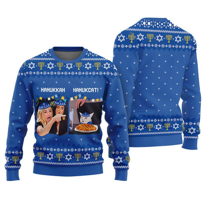Funny Yelling Women And The Cat Meme Hanukkah Sweater