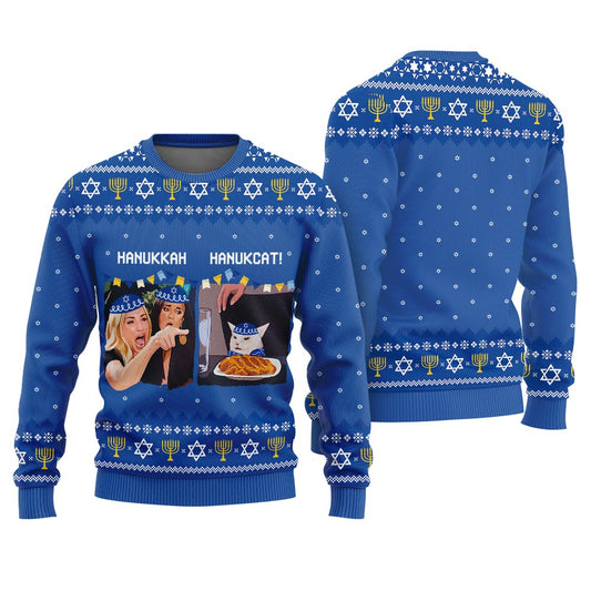 Funny Yelling Women And The Cat Meme Hanukkah Sweater