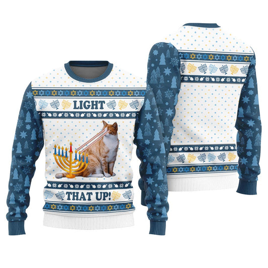 Funny Cat Hanukkah Light Up Sweater