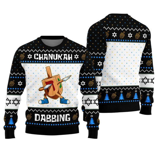 Funny Dabbing Dreidel Hanukkah Ugly Sweater Black