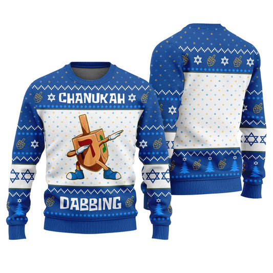 Funny Dabbing Dreidel Hanukkah Sweater Royal