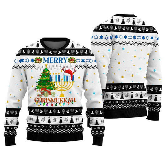 Merry Christmas Hanukkah Ugly Holiday Sweater Black