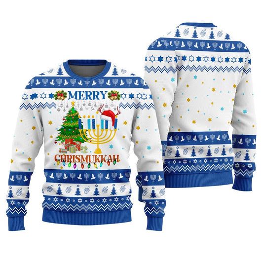 Merry Christmas Hanukkah Ugly Sweater Royal
