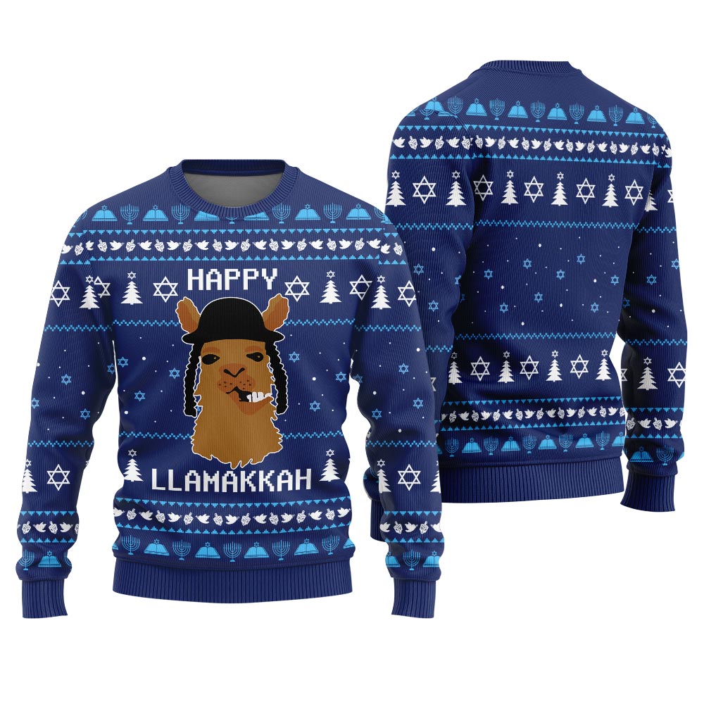 Happy Llamakkah Ugly Sweater For Hanukkah