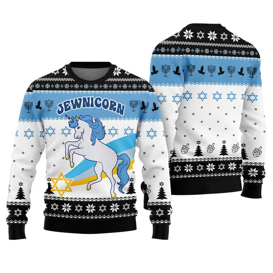 Jewnicorn Funny Hanukkah Sweater Black