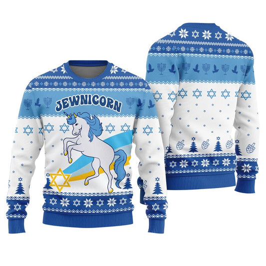 Jewnicorn Ugly Hanukkah Sweater Royal