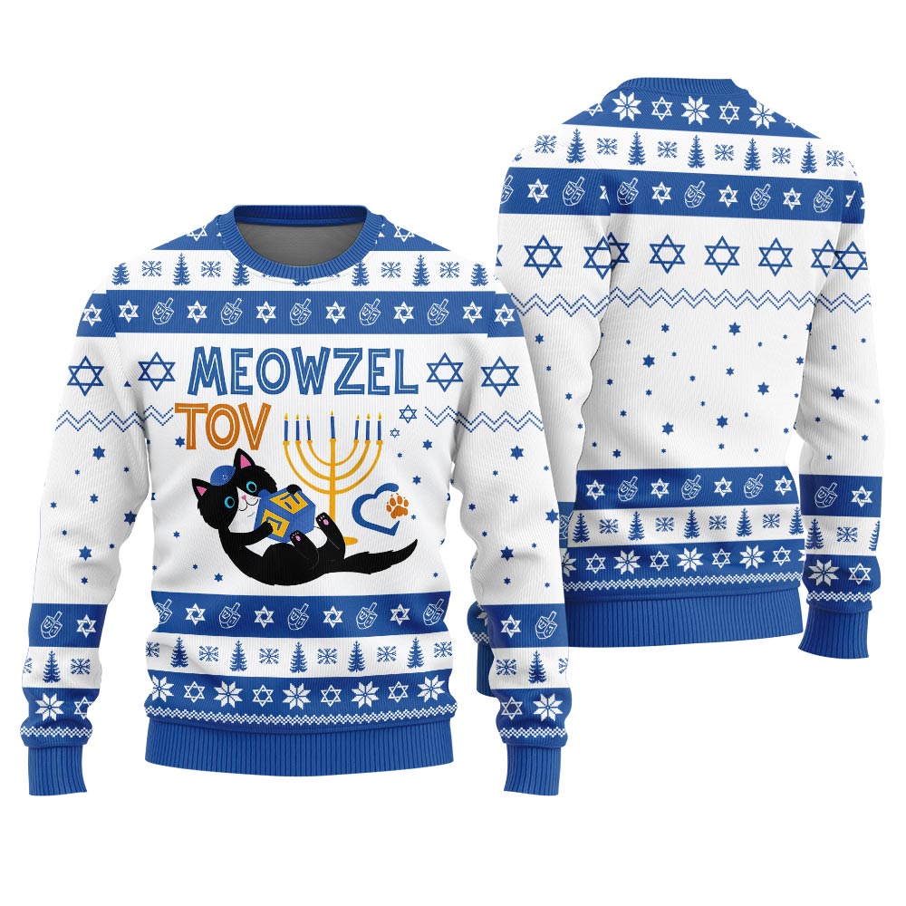 Hanukkah Ugly Christmas Sweater Funny Cat