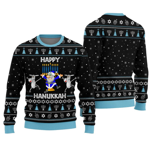 Happy Hanukkah Funny Ugly Sweater Black