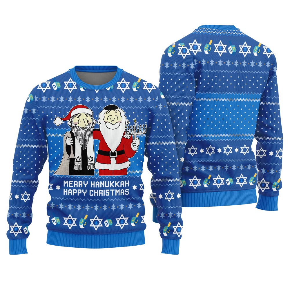 Merry Hanukkah Happy Christmas Funny Ugly Sweater Royal