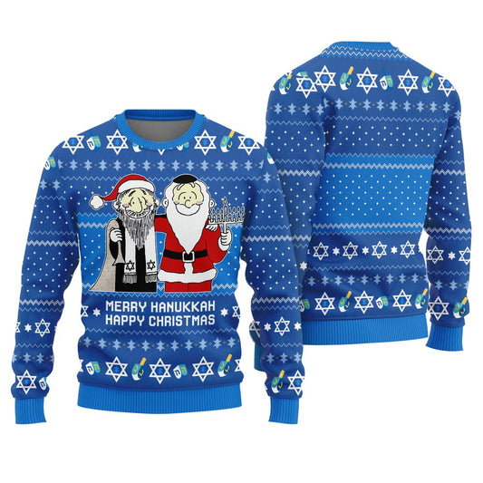 Merry Hanukkah Happy Christmas Funny Ugly Sweater Royal