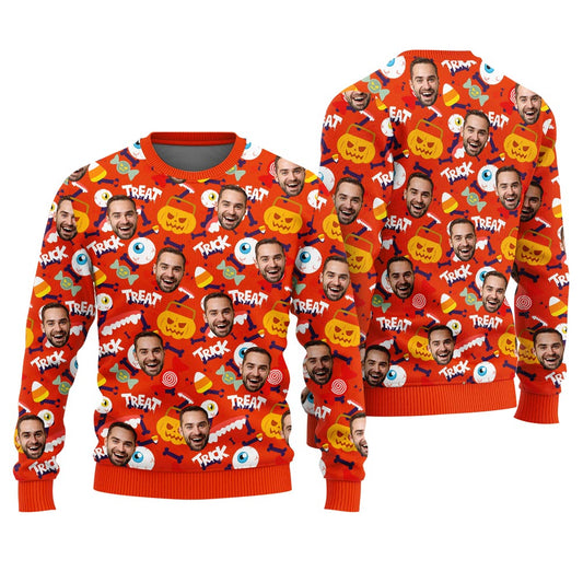 Custom Face Halloween Ugly Sweater Adults Orange