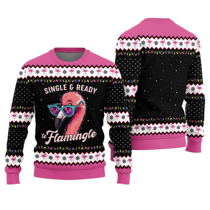 Single And Ready To Mingle Ugly Christmas Sweater With Flamingos