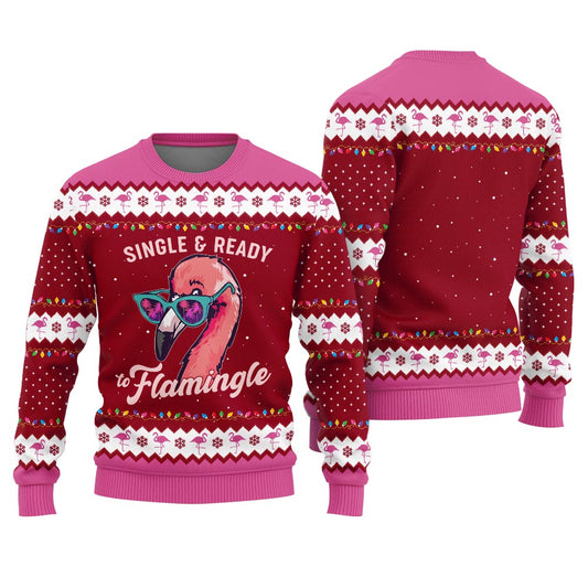 Single And Ready To Mingle Ugly Christmas Sweater With Flamingos