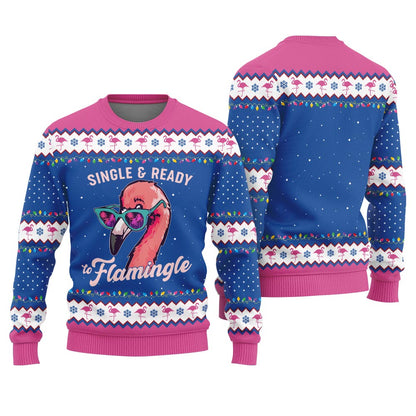Single And Ready To Mingle Ugly Christmas Sweater With Flamingos
