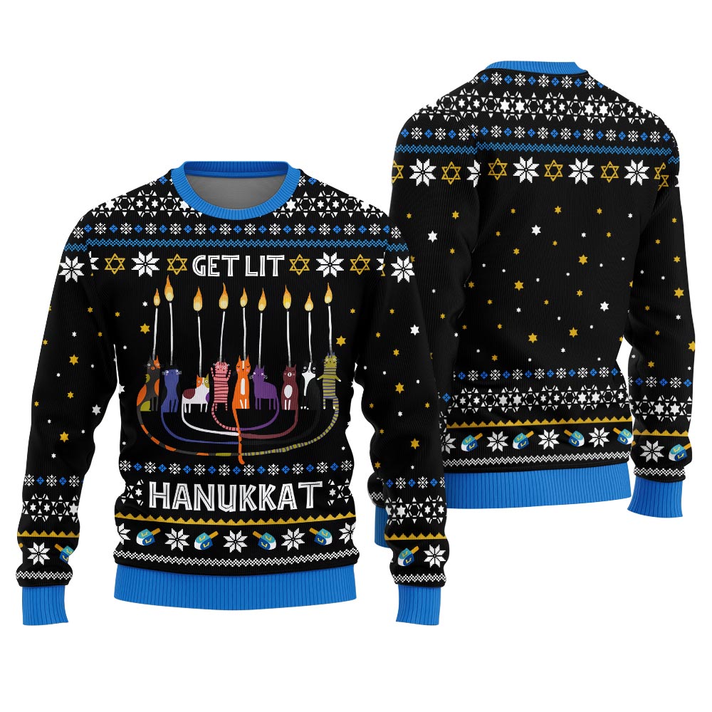 Get Lit Hanukkah Ugly Holiday Sweater