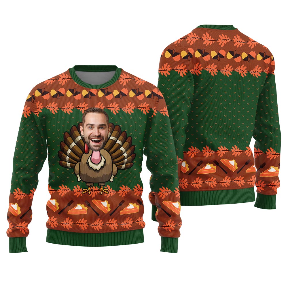 Ugly Thanksgiving Sweater Custom Face Turkey Green