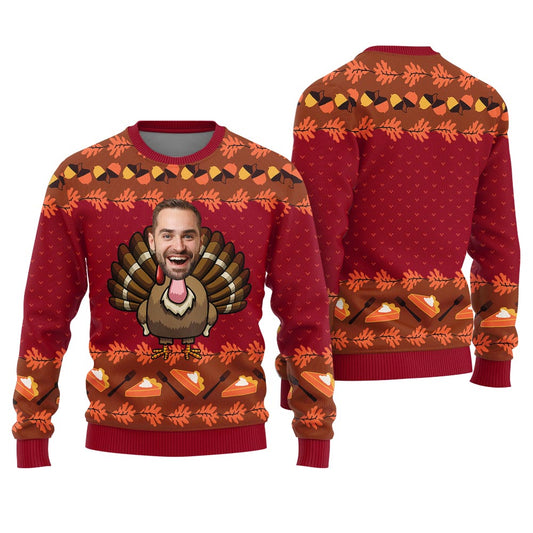 Custom Your Face Turkey Sweater Red