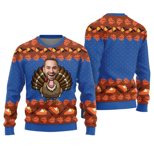 Unique Sweater Thanksgiving Custom Face Turkey Royal