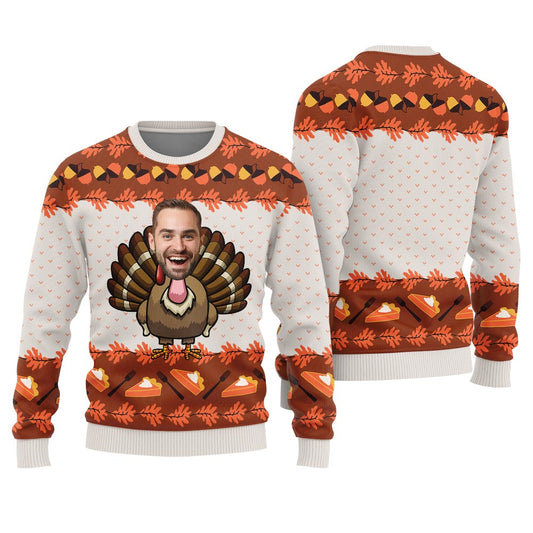 Funny Thanksgiving Sweaters Custom Face Turkey White