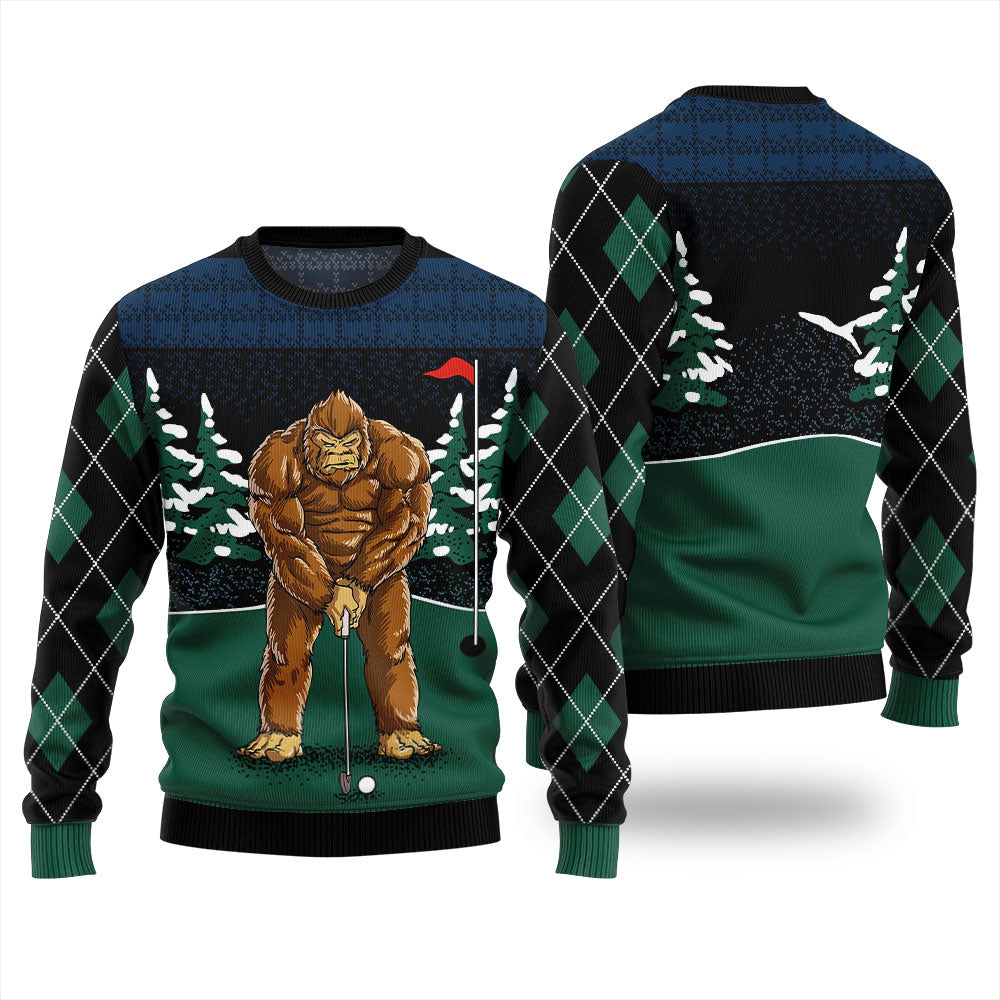 Bigfoot Golfing Ugly Christmas Sweater